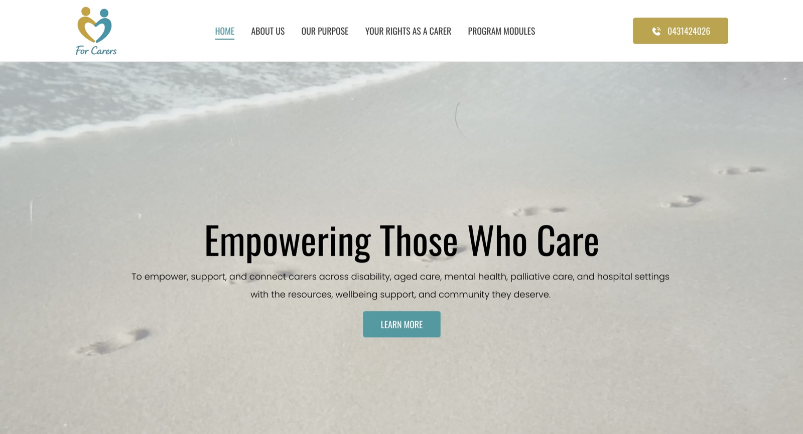 For Carers hjemmeside før redesign