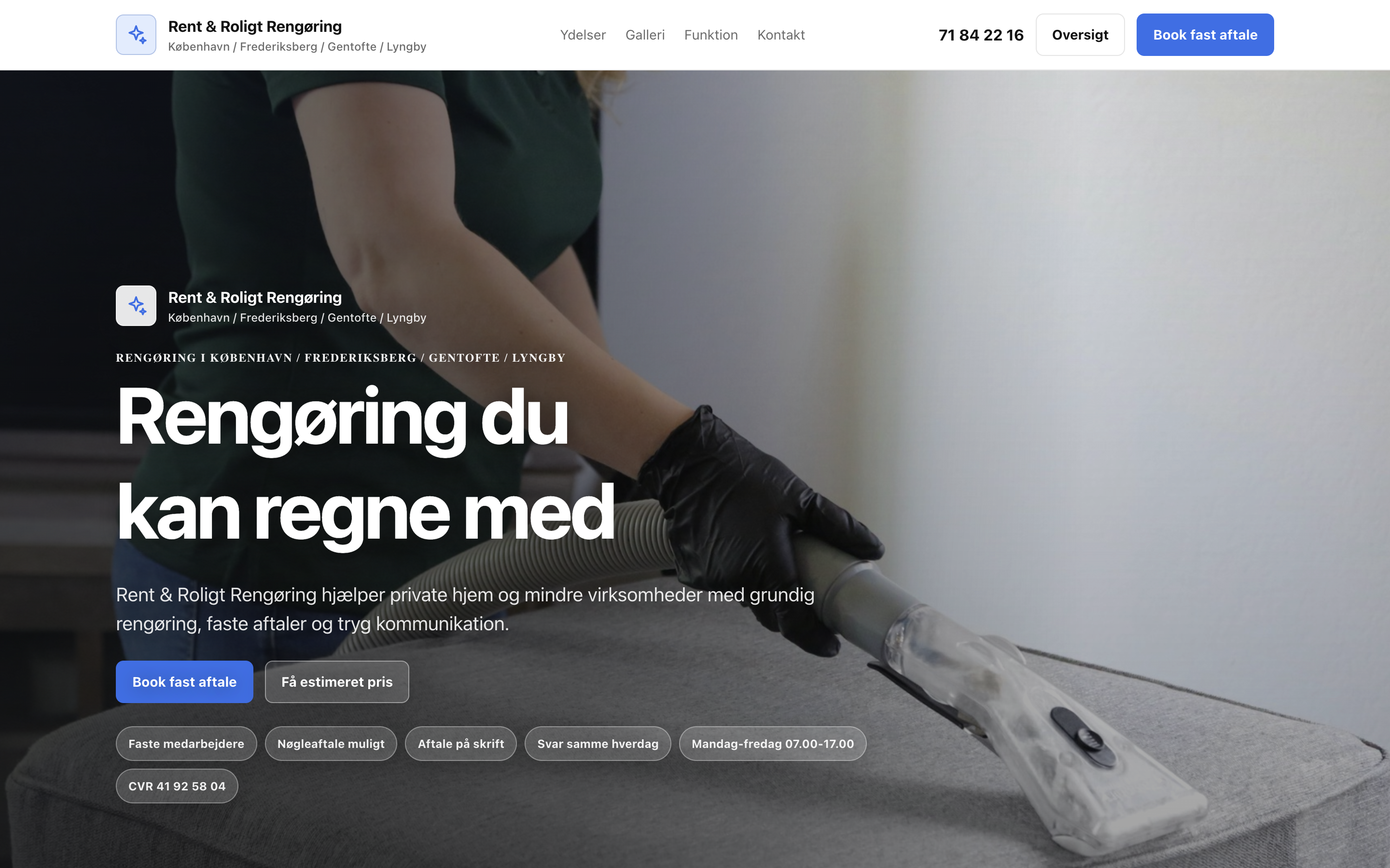 Hero screenshot for rengøringsfirma hjemmeside