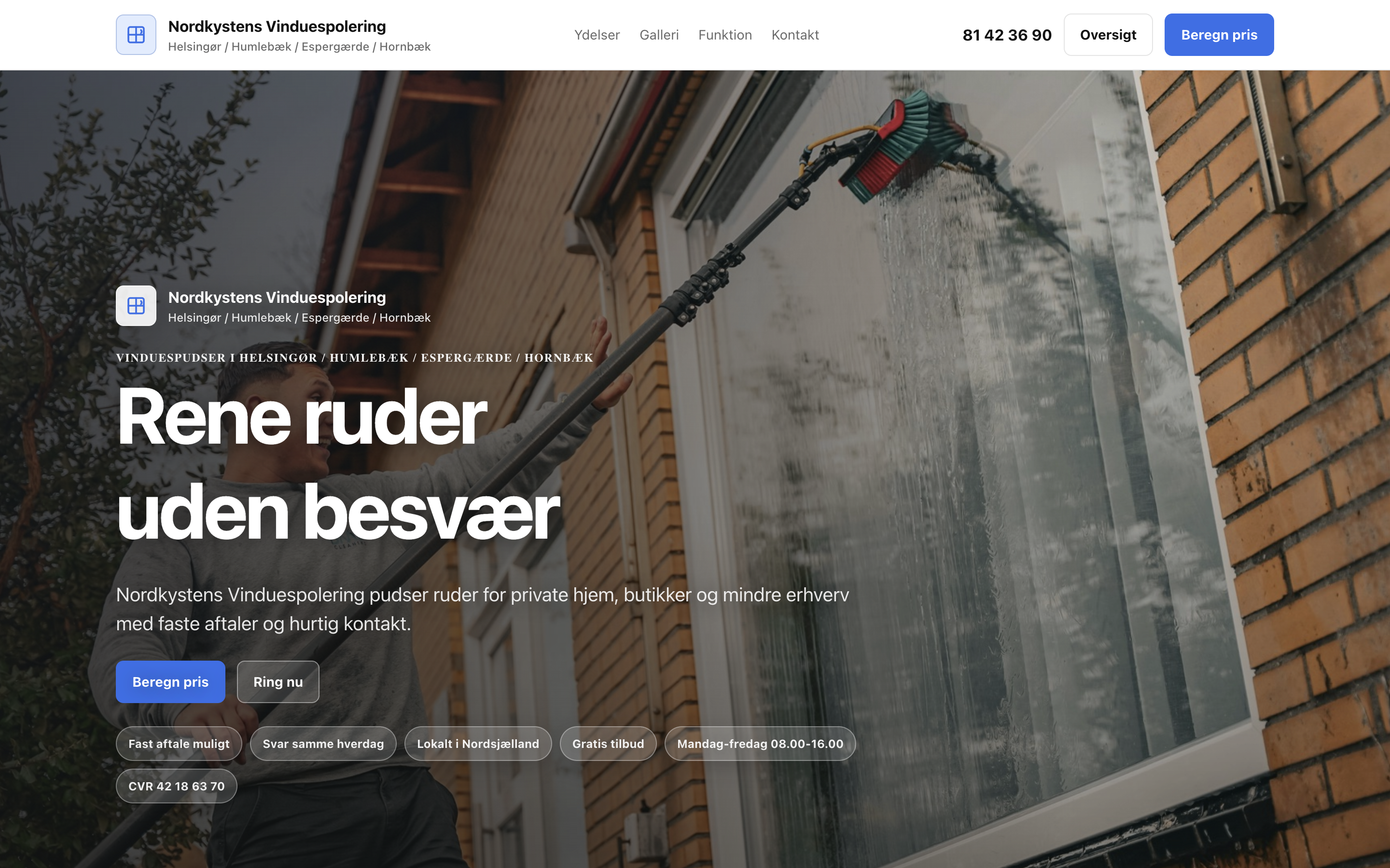 Hero screenshot for vinduespudser hjemmeside
